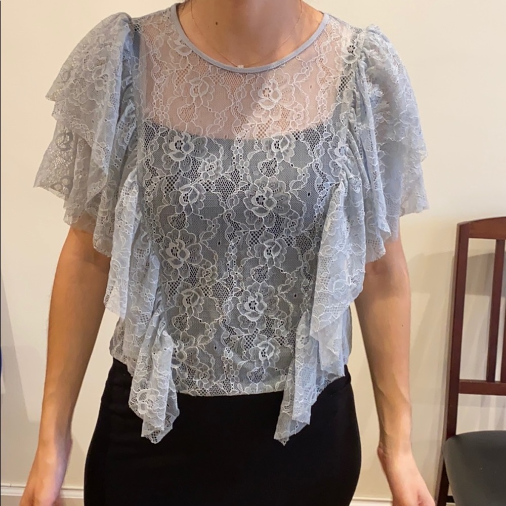 NWT Zara Short sleeve ruffled sheer lace top